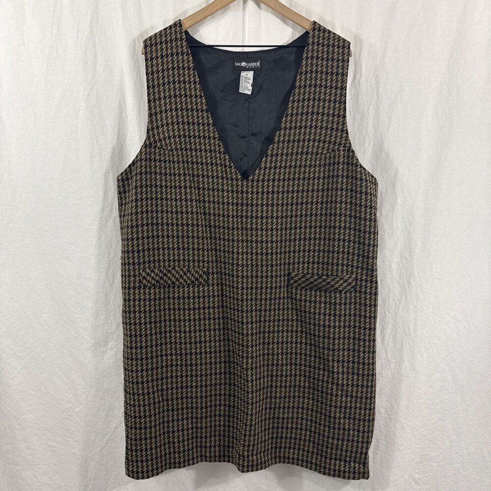 Sag Harbor Vintage Houndstooth Wool Blend Jumper Dress Womens Sz 20 Academia